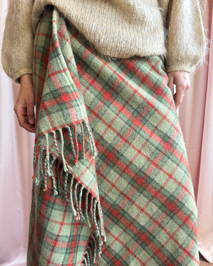 Canadian Made Wool Mohair Blend Plaid Wrap Over Maxi Skirt