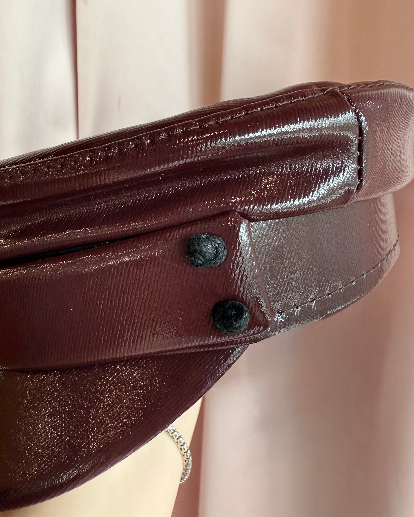 Ruslan Baginskiy Burgundy Faux Patent Leather Baker Boy Cap