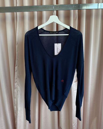 Balenciaga by Nicolas Ghesquière 2006 Logo Embroidered Navy Wool Sweater