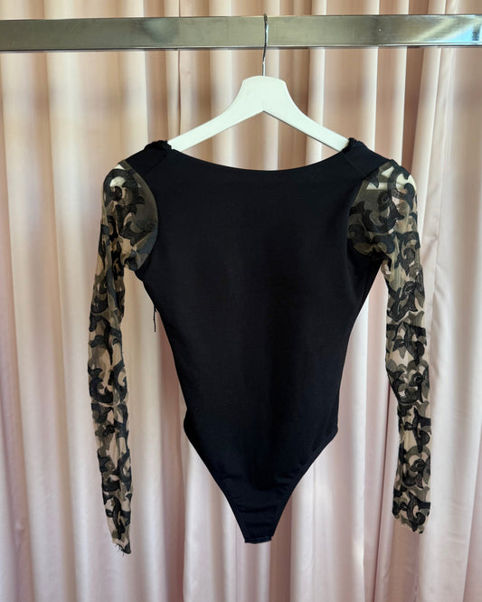 Brazilian Embroidered Long Sleeve Fringe Low Back Bodysuit