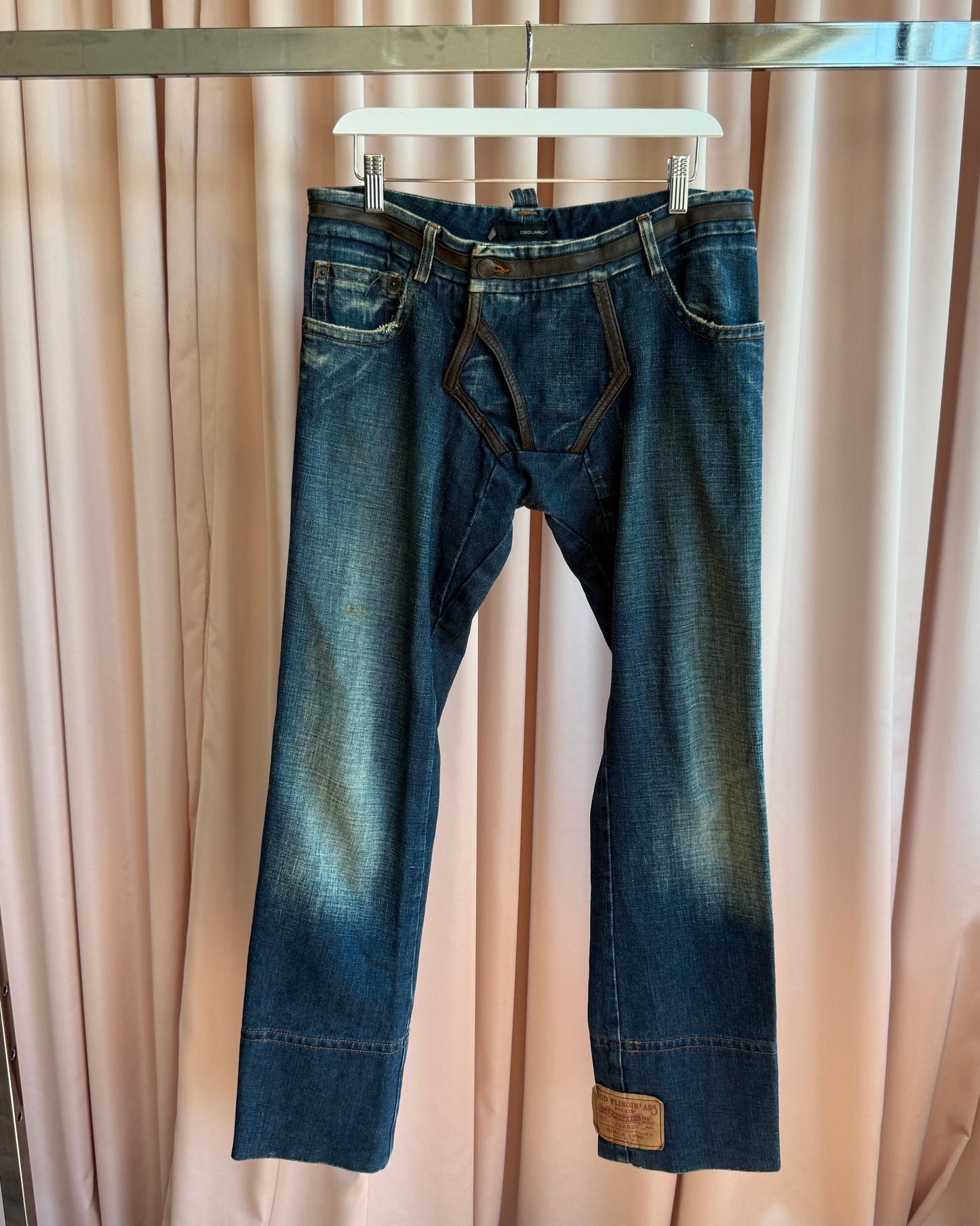 Dsquared² S/S 2003 Leather Trimmed Faded Denim