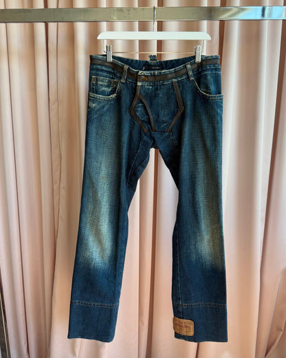 Dsquared² S/S 2003 Leather Trimmed Faded Denim