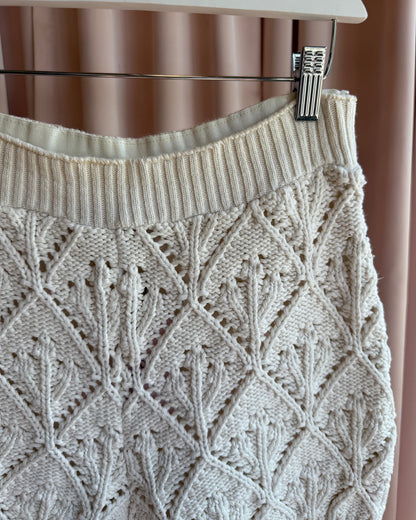 French Brand La Fée Maraboutée Cream Crochet Knit Shorts