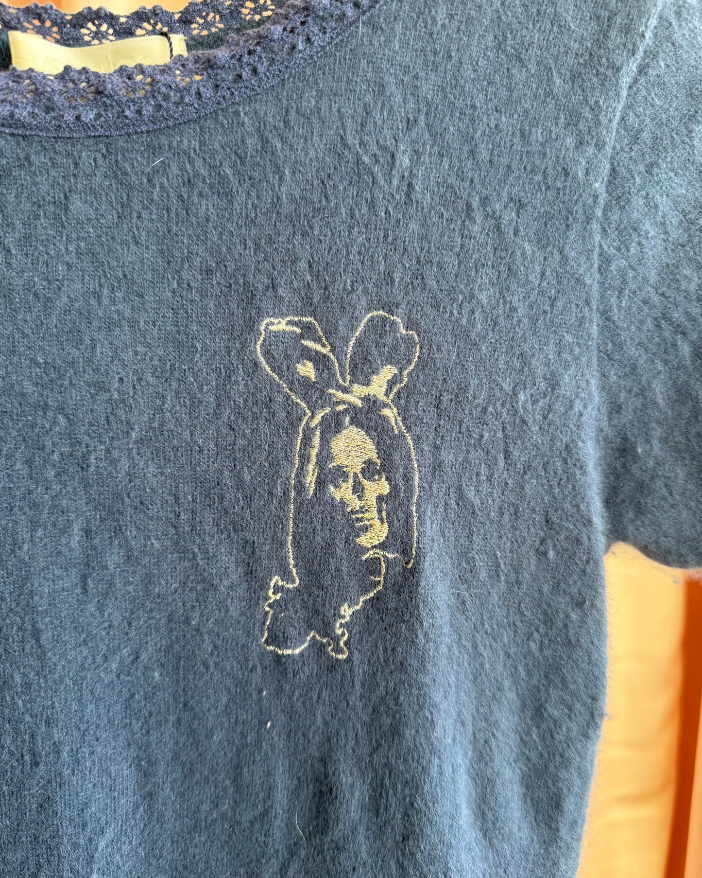 Hysterics Angora Blend Embroidered Skull Bunny Top