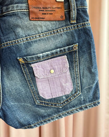 Dsquared² 2014 Distressed Patchwork Low Rise Denim Shorts