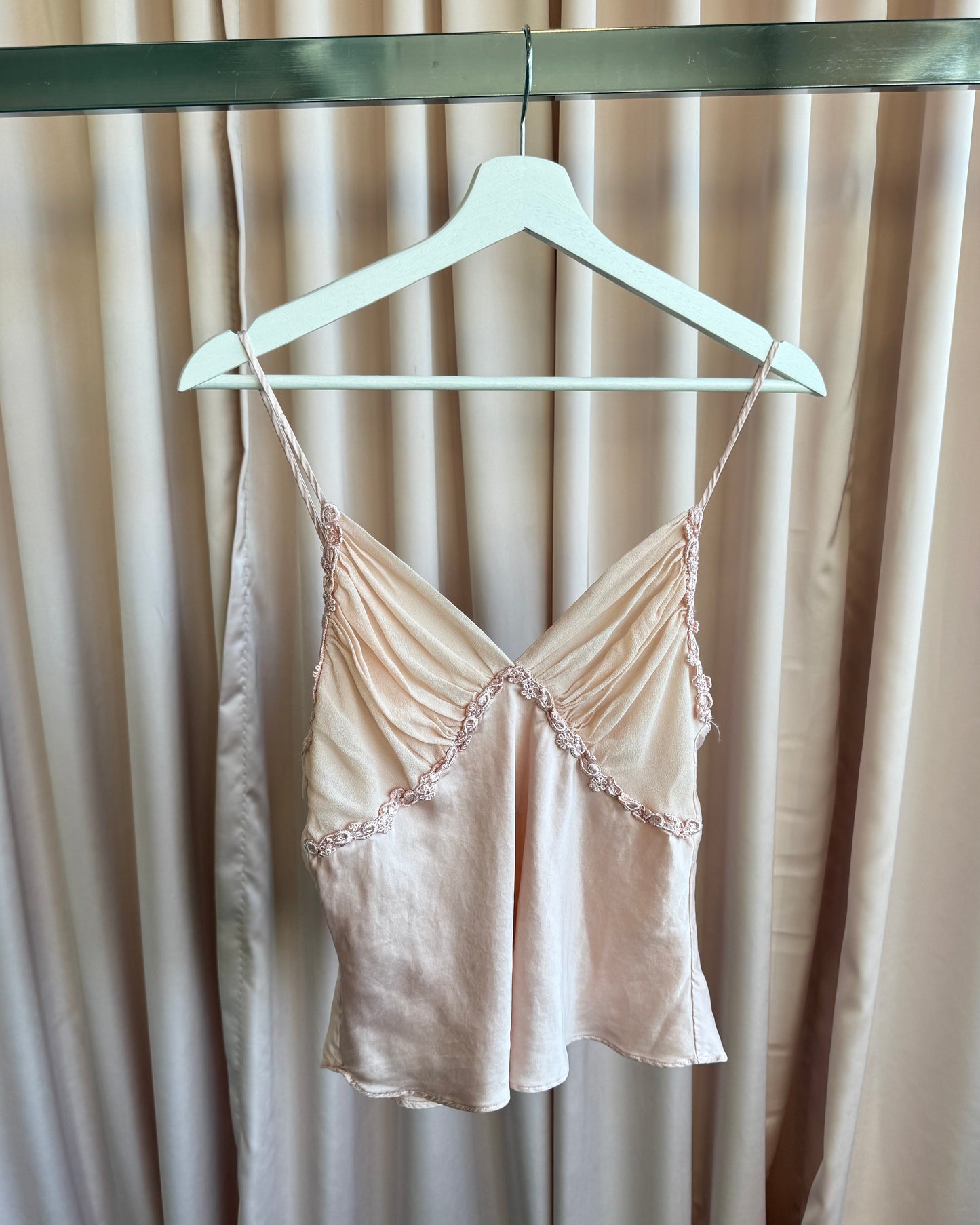 Victoria's Secret 1987 Soft Pink Silk Lace Trim Tank Top
