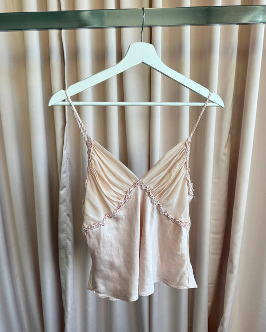 Victoria's Secret 1987 Soft Pink Silk Lace Trim Tank Top