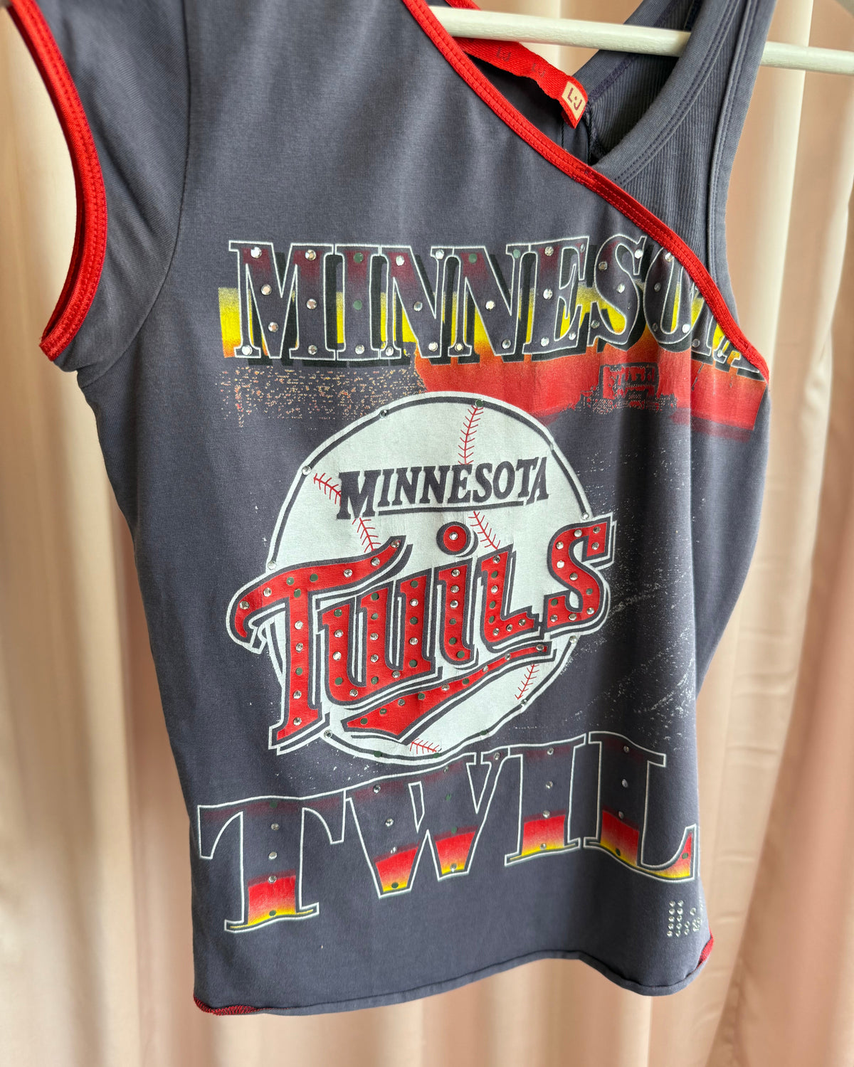 Italian Brand Minnesota Baseball Asymmetrical Rhinestone Tank Top