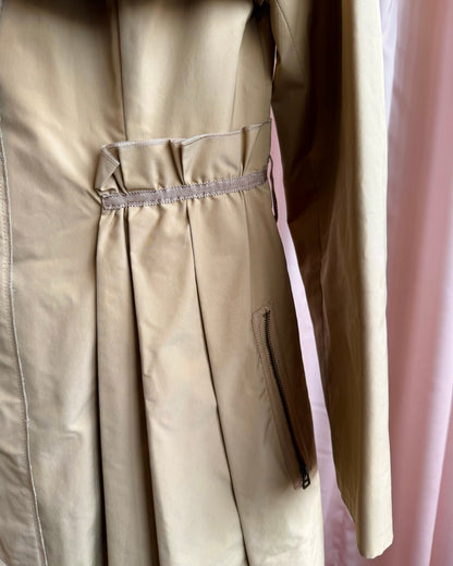 Lanvin en Bleu Tan Capelet Single Breasted Flared Ruffle Trench Coat
