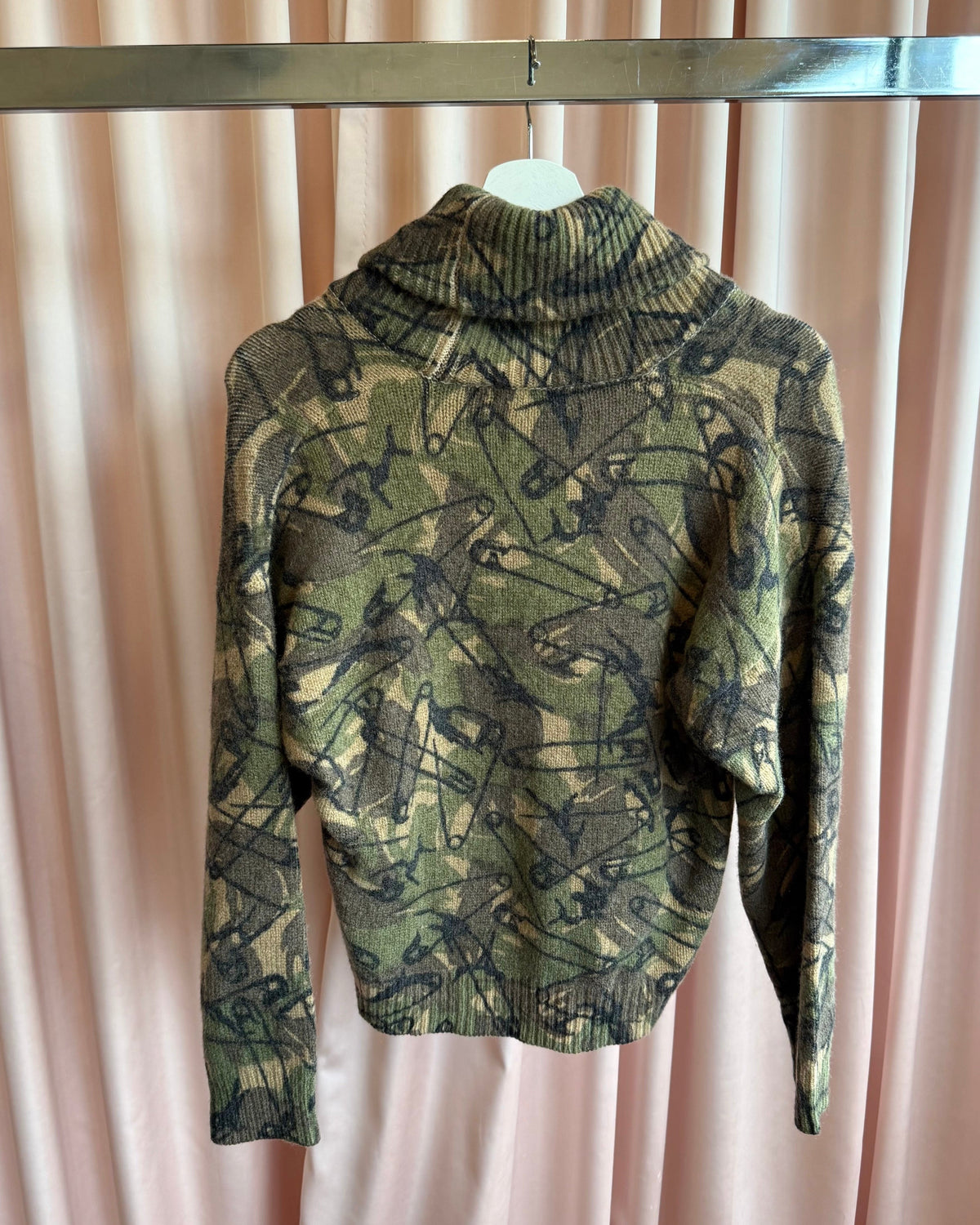 Hysteric Glamour Safety Pin Camouflage Print Wool Knit Turtleneck Sweater