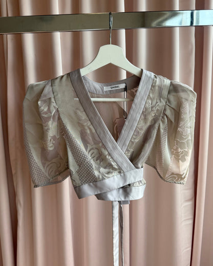 Japanese Brand Cropped Pale Mauve Floral Wrap Top