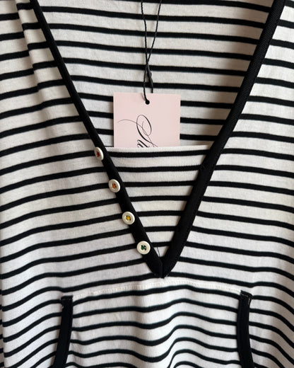 Castelbajac Sport Black & White Striped Henley Hoodie