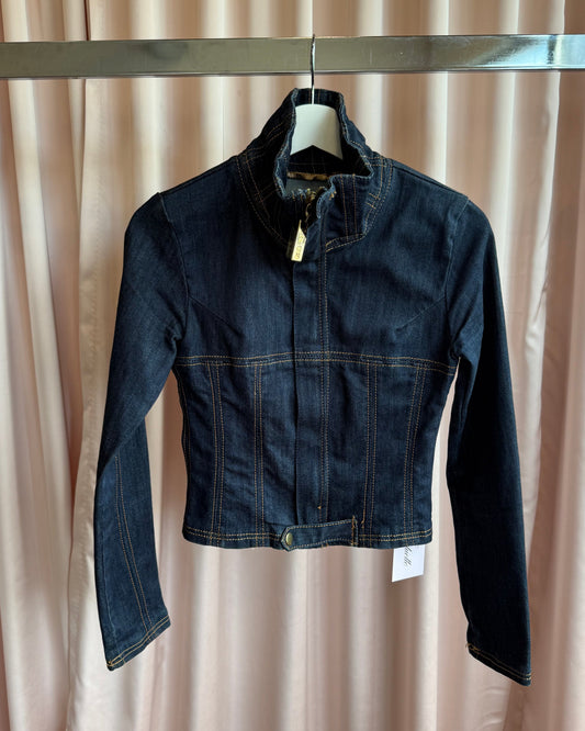 Japanese Brand Corset Lace Up Back Dark Wash Blue Denim Jacket