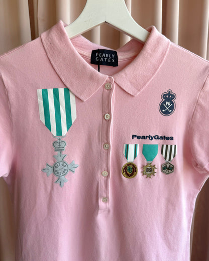 Japanese Golf Brand Medallion Patch Baby Pink Polo Shirt