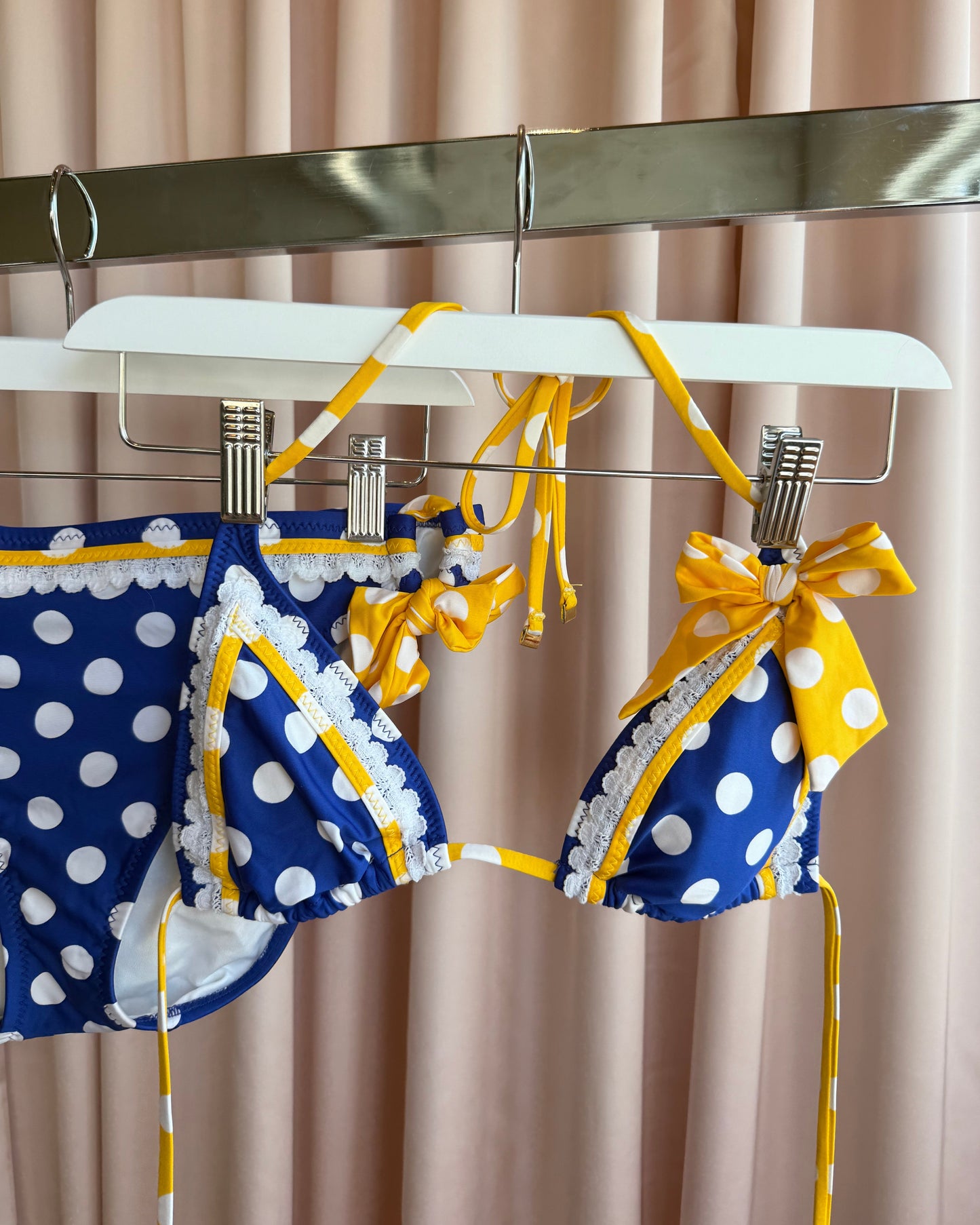 Betsey Johnson Blue White & Yellow Polka Dot Bikini
