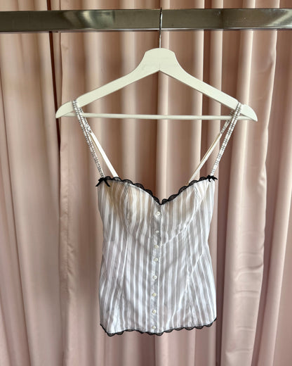 Malizia by La Perla Striped Sheer Button Up Bustier Top