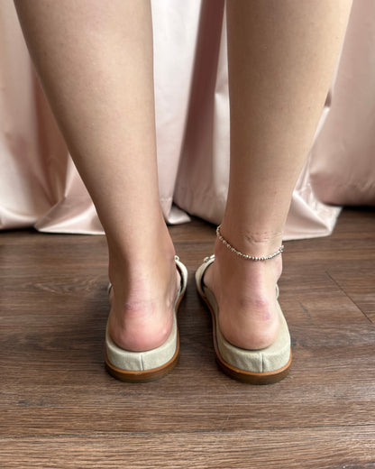 Prada Silver Buckle Linen Flat Slide Sandals