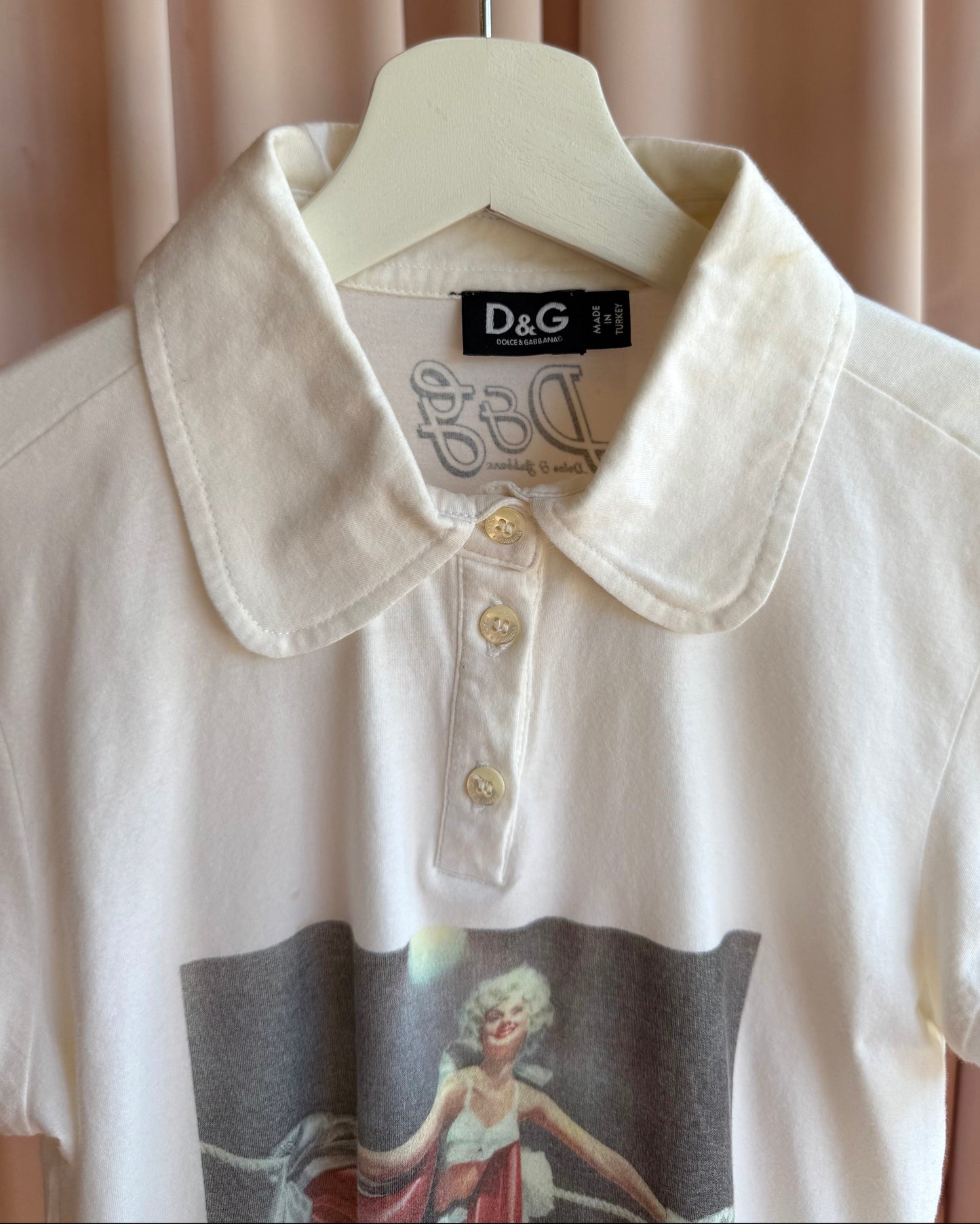 D&G 2000's "Maidenform Bra" Graphic White Polo Top