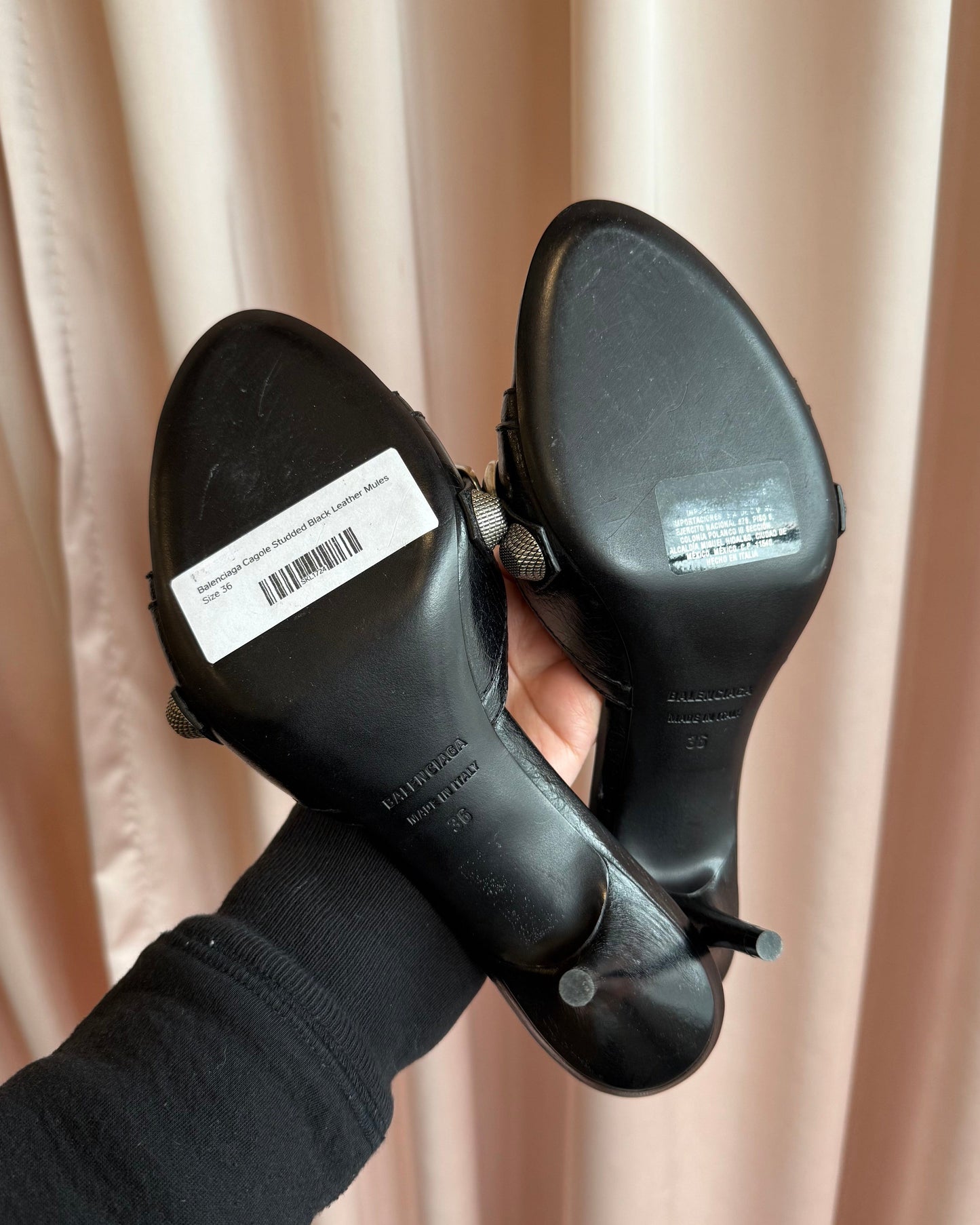 Balenciaga Cagole Studded Black Leather Mules