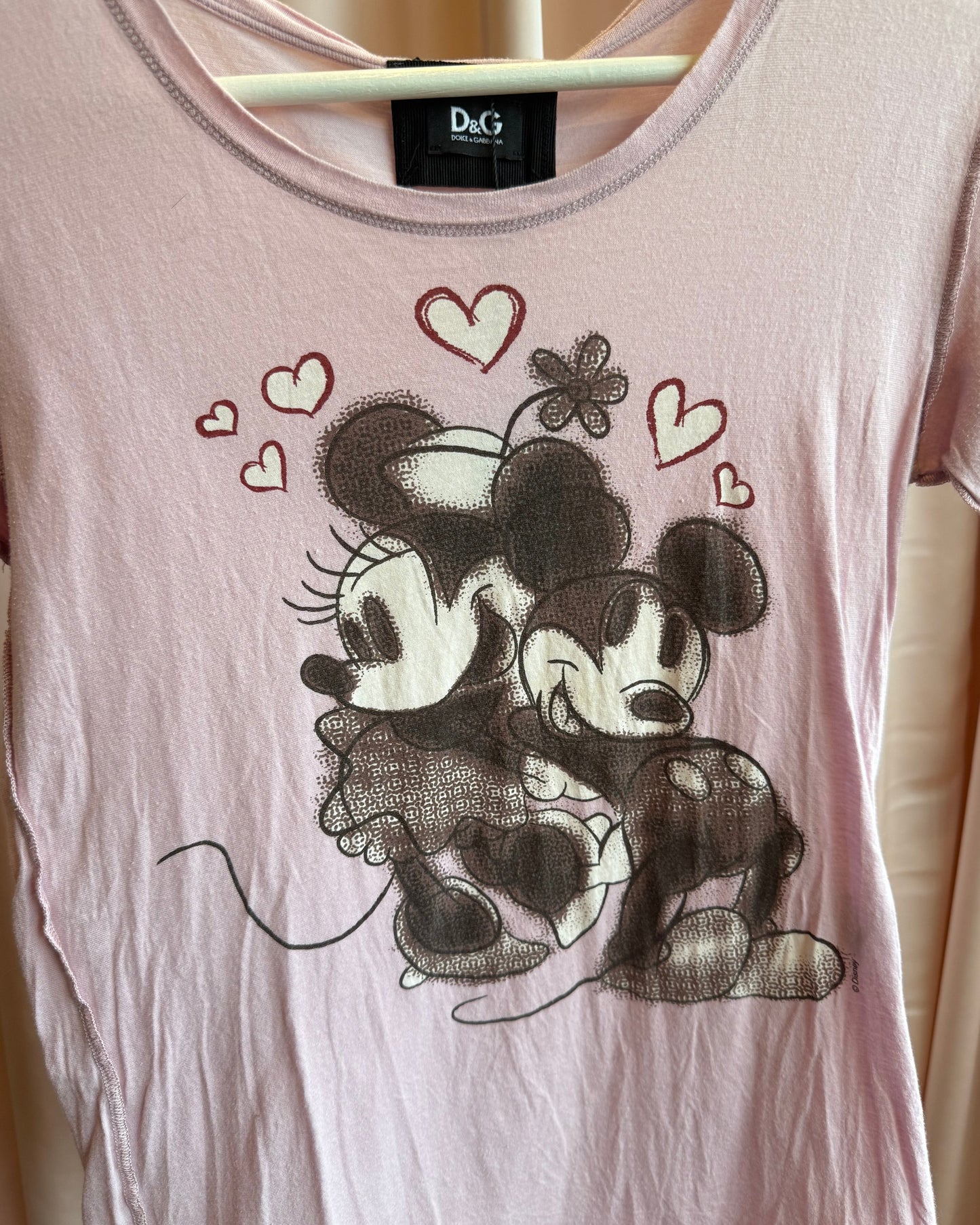 D&G S/S 2010 Mickey & Minnie Mouse Pink Graphic T-Shirt
