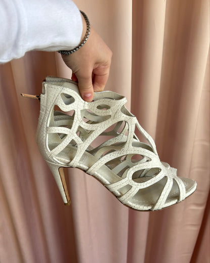 Dior White Python Embossed Leather Cut Out Heel Sandals