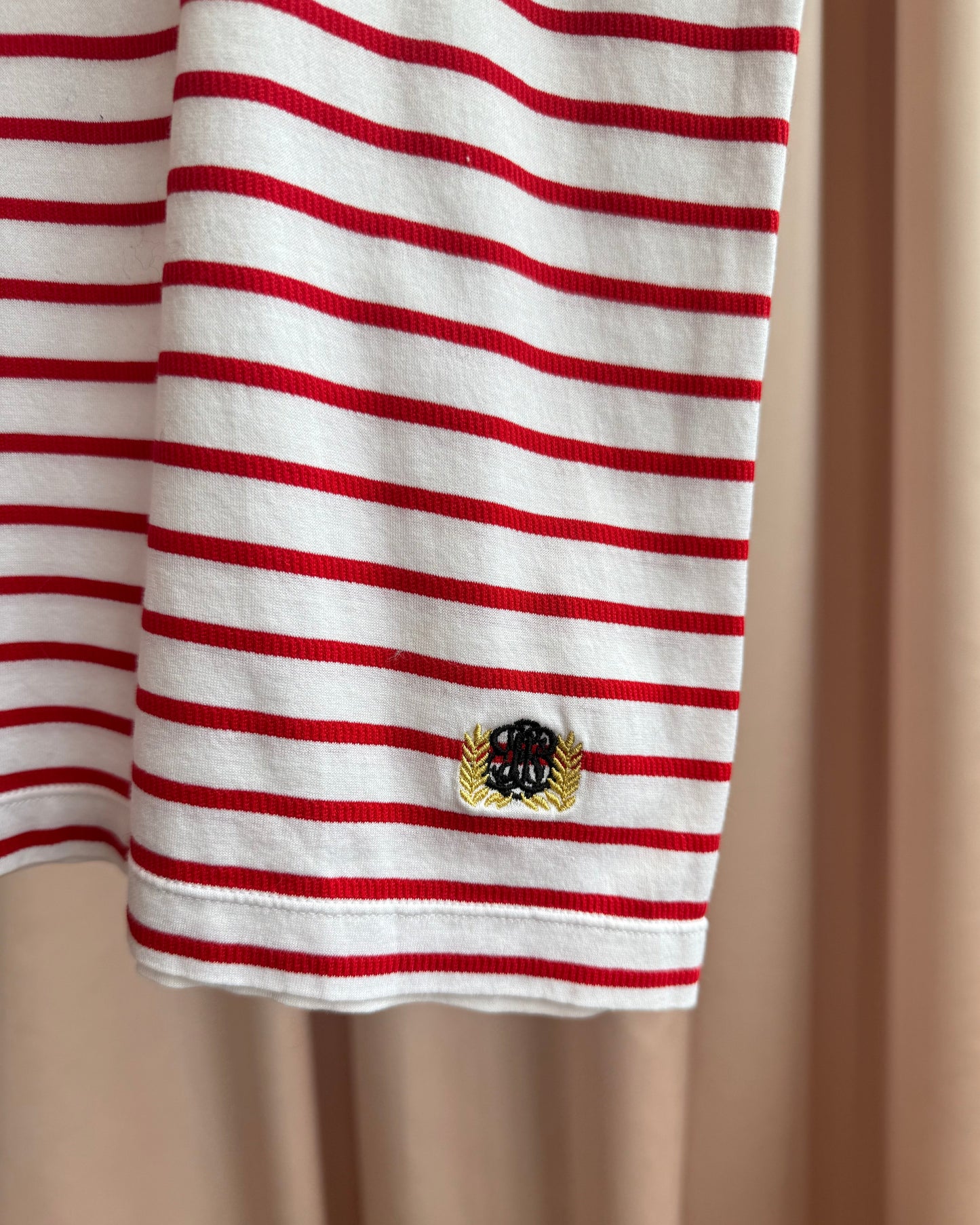 Balenciaga S/S 2006 White & Red Striped Short Sleeve Henley Top