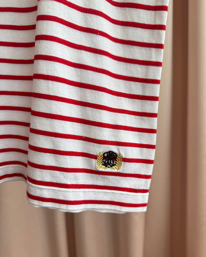 Balenciaga S/S 2006 White & Red Striped Short Sleeve Henley Top