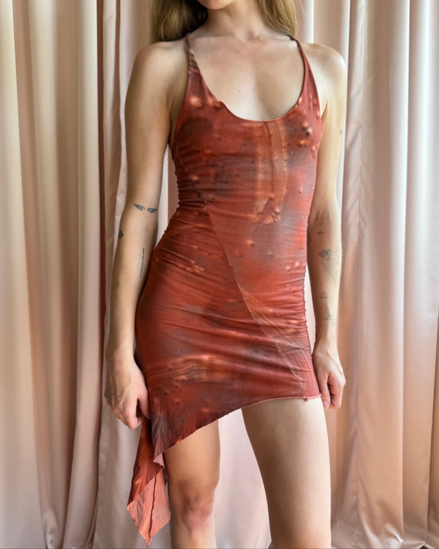 Catorce Asymmetrical Printed Red Tank Dress