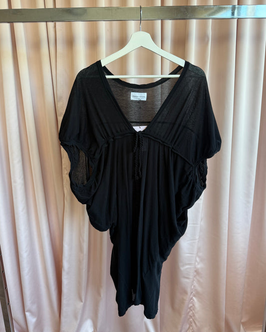 Tsumori Chisato Black Cotton Dolman Sleeve Drawstring Dress