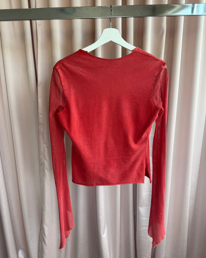 Italian Brand Orange Graphic Print Cut Out Bell Sleeve Top