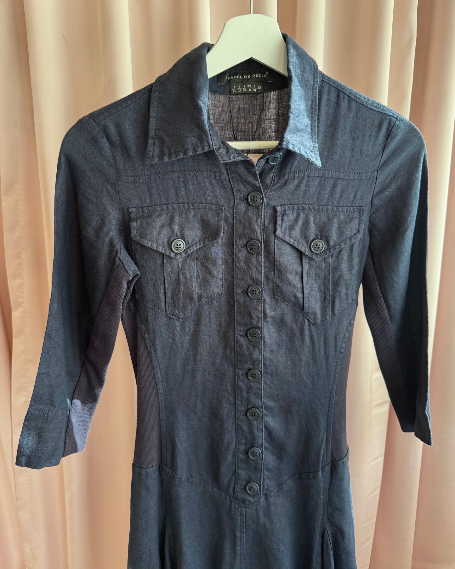 Spanish Brand Navy Linen Drop Waist Shirt Dress