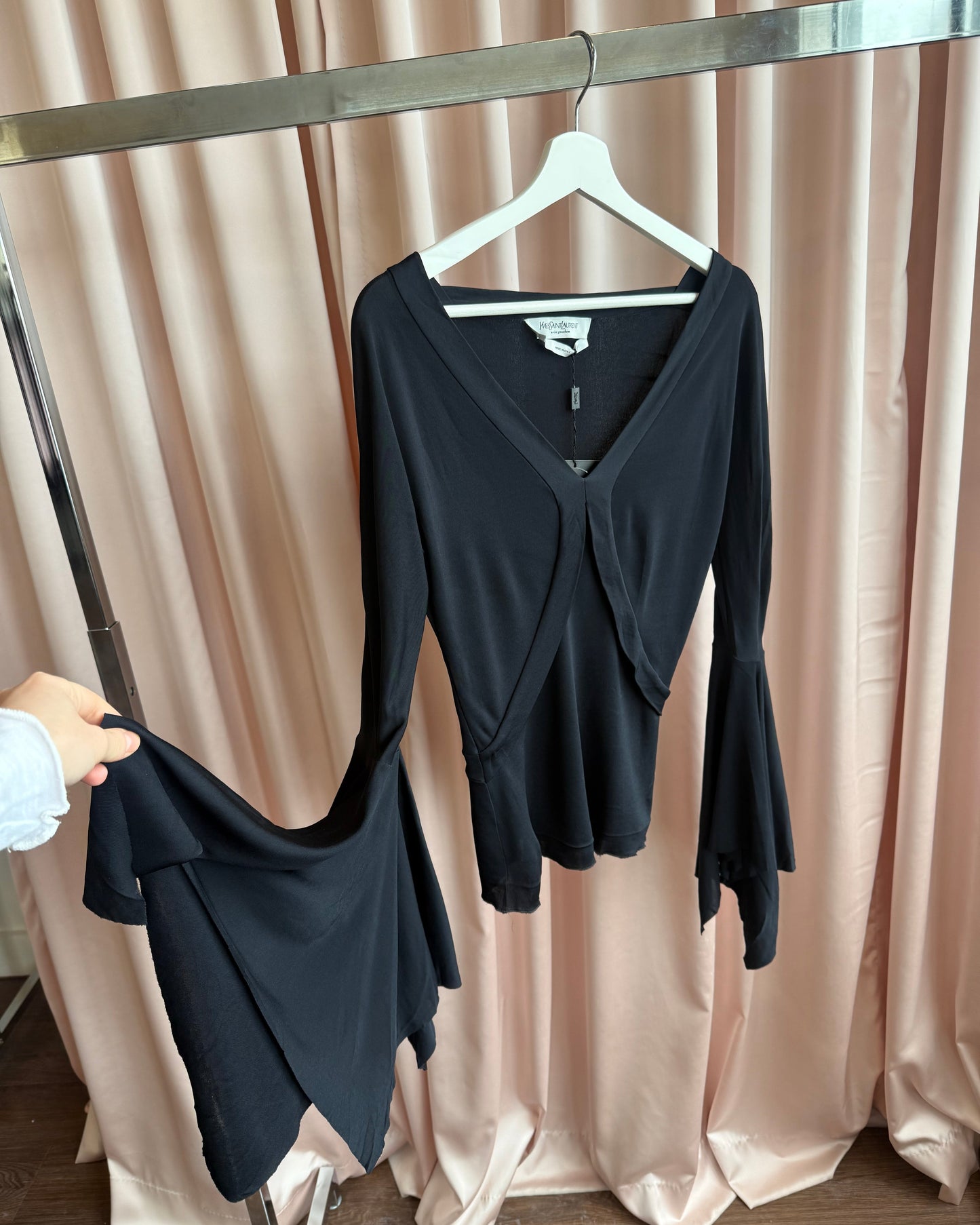 Yves Saint Laurent Rive Gauche S/S 2003 by Tom Ford Black Bell Sleeve Top