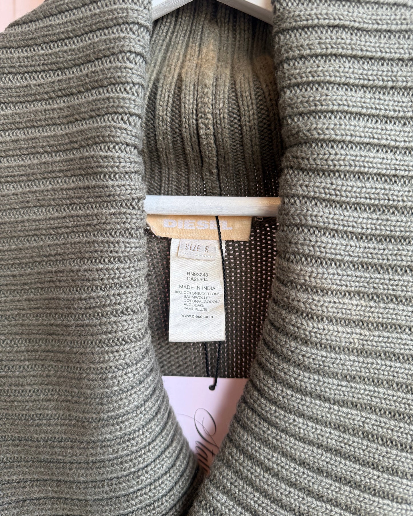 Diesel Khaki Double Breasted Cotton Knit Cardigan