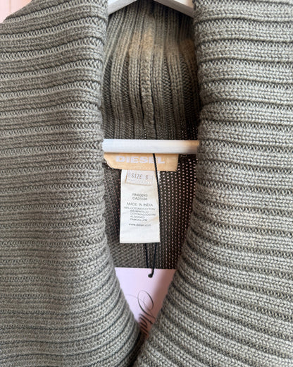 Diesel Khaki Double Breasted Cotton Knit Cardigan
