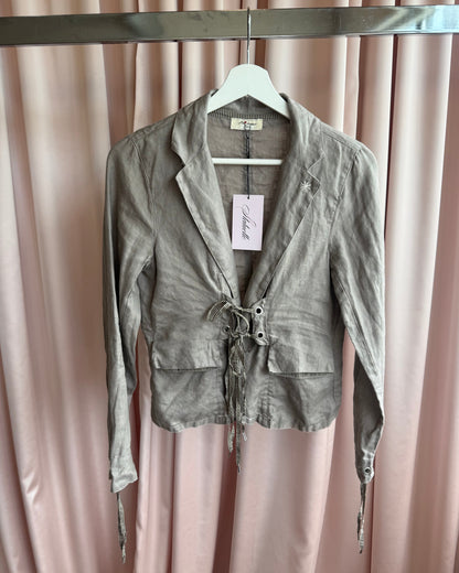 French Brand Grey 100% Linen Asymmetric Blazer