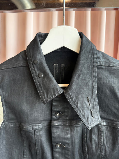 Rick Owens DRKSHDW S/S 17 Wax Denim Cropped Long Sleeve Jacket