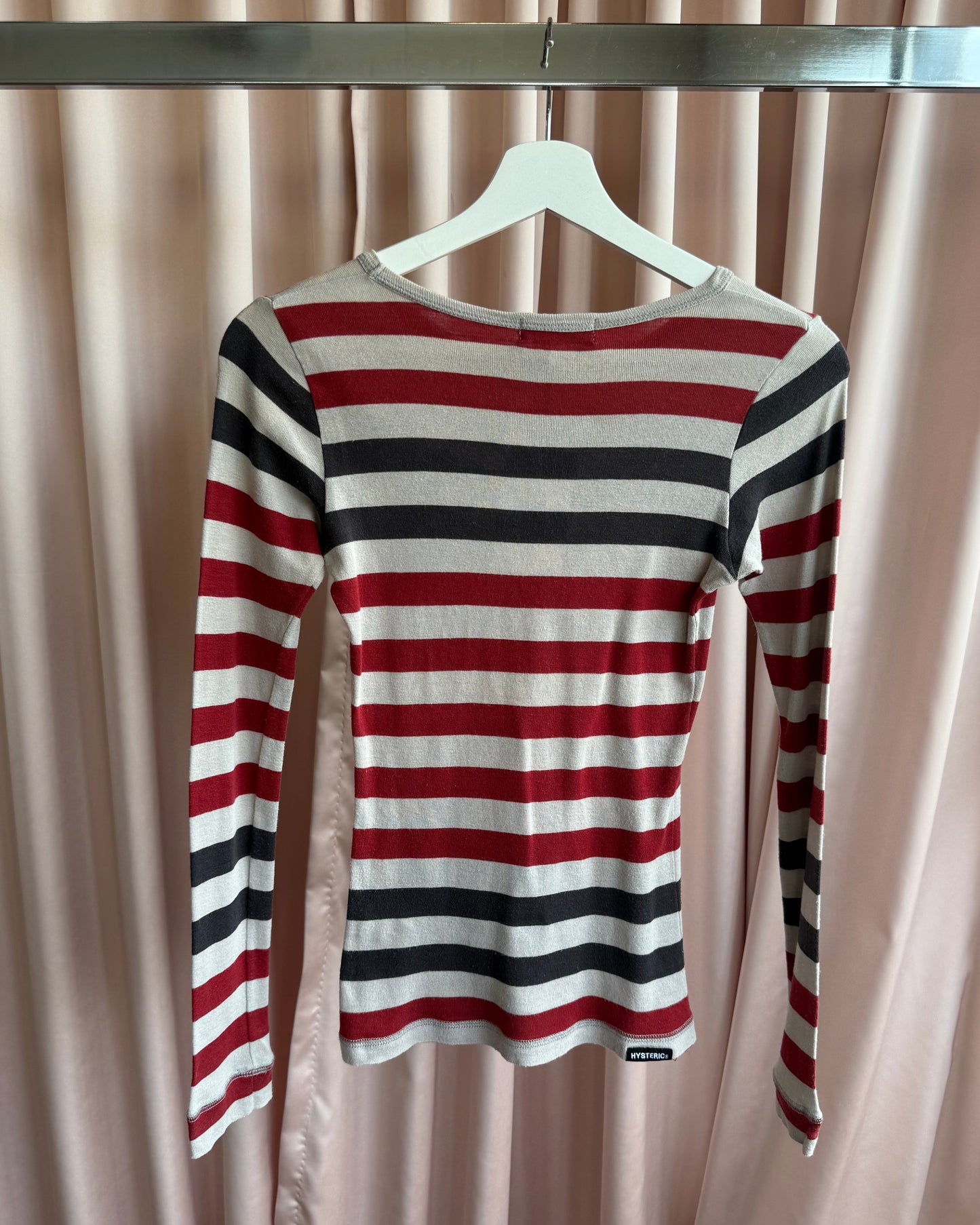 Hysteric Glamour Black Red & Grey Striped Long Sleeve Top