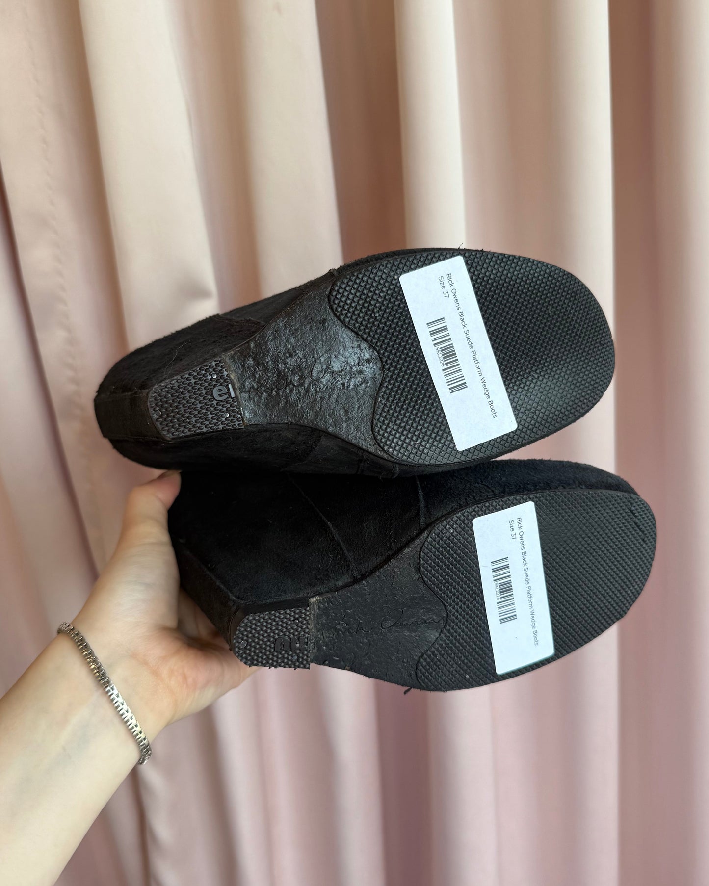 Rick Owens Black Suede Platform Wedge Boots