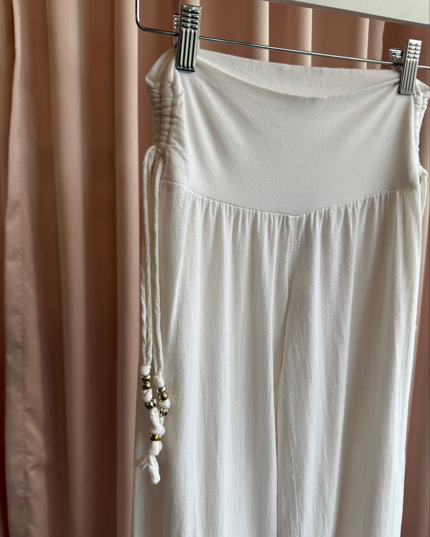 Guess White Beaded Cotton Low Rise Flare Pants
