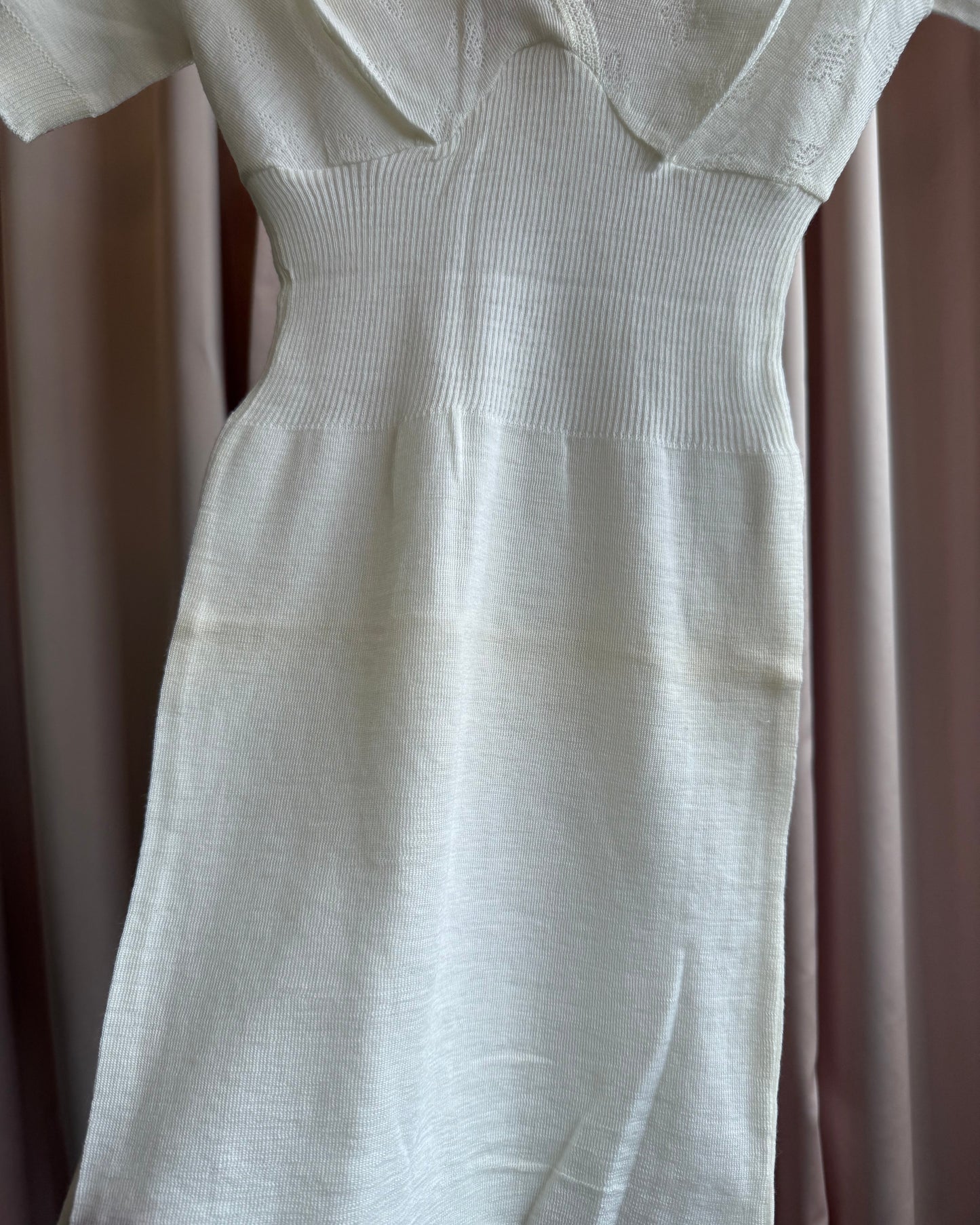 Italian Pointelle Wool Surplice Short Sleeve Top/Mini Dress