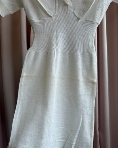 Italian Pointelle Wool Surplice Short Sleeve Top/Mini Dress
