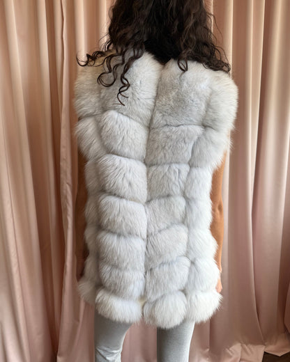 Dyed Icy Blue Genuine Fox Fur Vest