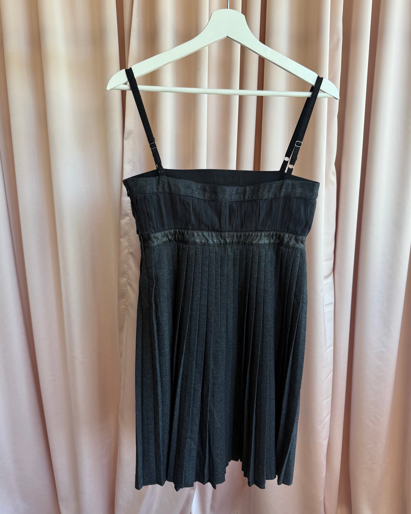 D&G Pleated Silk Bust Leather Belt Mini Dress