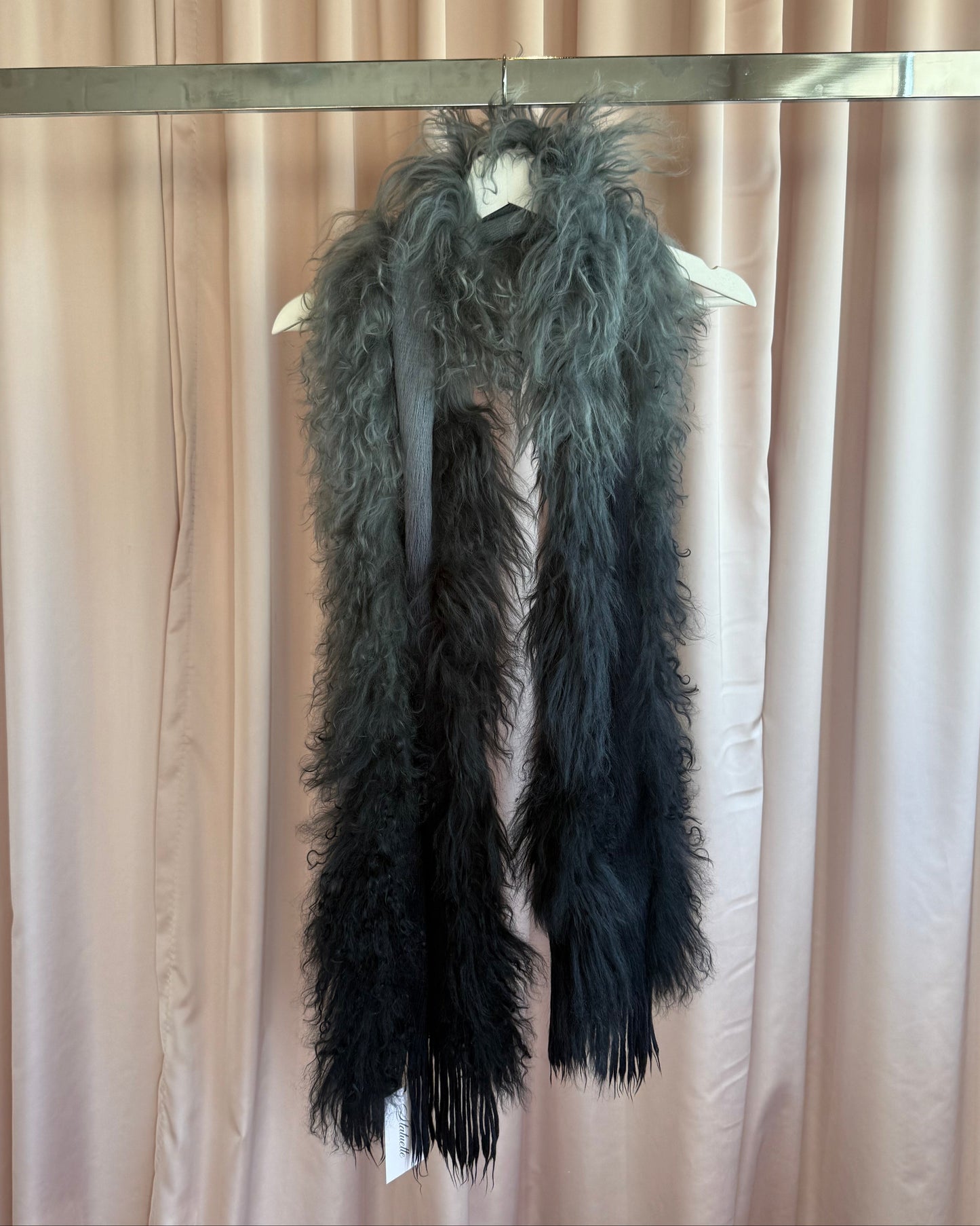 Tibetan Lamb Fur Grey & Black Gradient Scarf