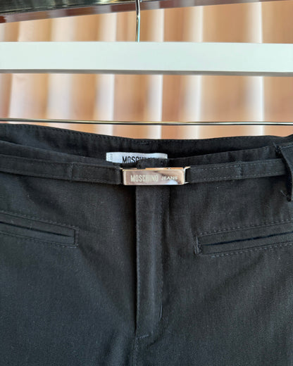 Moschino Jeans Embroidered Bull Belted Low Rise Flared Black Trousers