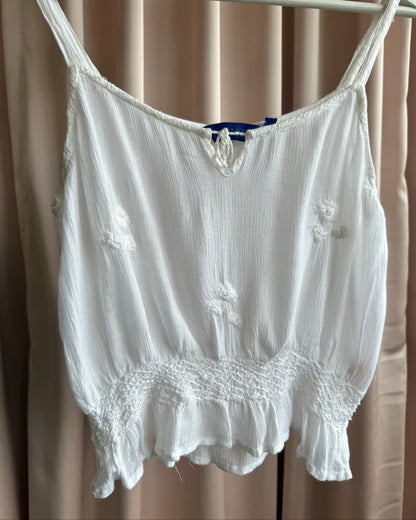 2000's Embroidered White Rayon Tank Top