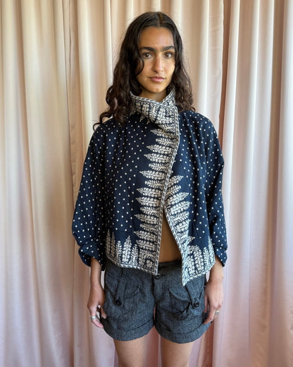 BCBGMaxazria Navy & Cream Polka Dot Printed Wool Blend Jacket