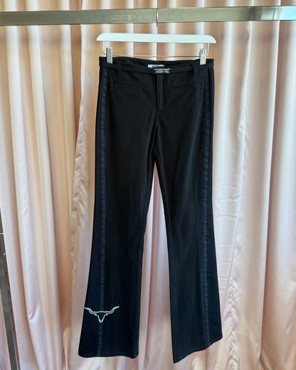 Moschino Jeans Embroidered Bull Belted Low Rise Flared Black Trousers