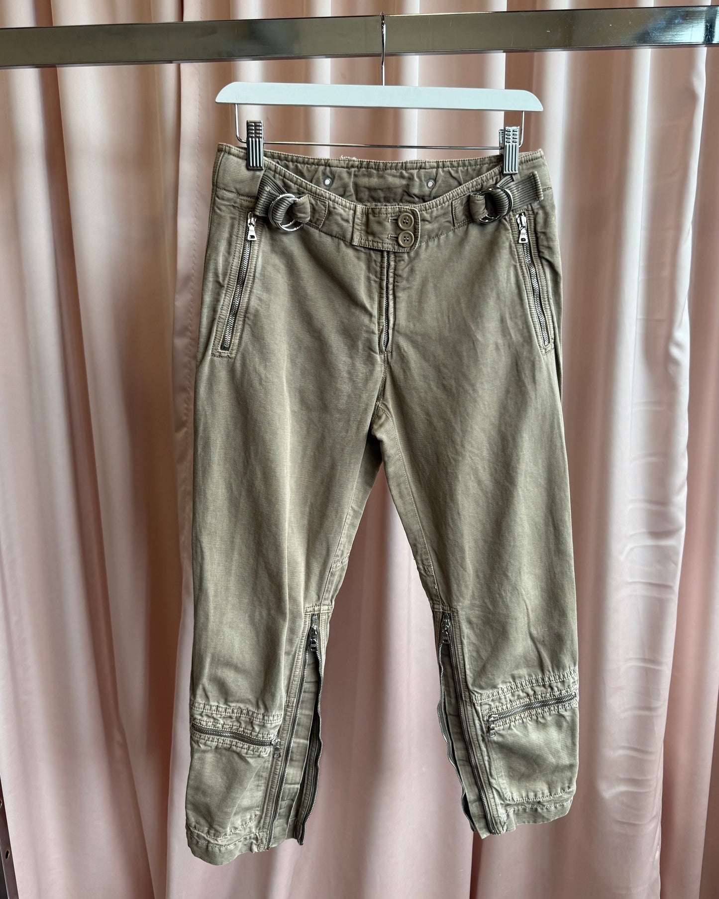 Prada Sport Khaki Cotton Linen Cropped Military Pants