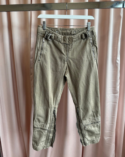 Prada Sport Khaki Cotton Linen Cropped Military Pants